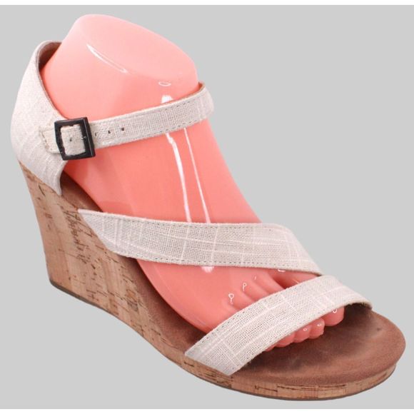 TOM'S Wedge Sandals Cork Wedge Heels in Cream Women's Size 9 - Picture 1 of 11